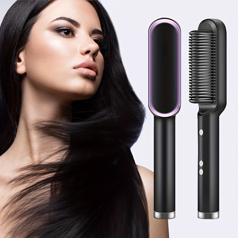 2-in-1 Heat Adjustable Electric Hair Straightener Brush