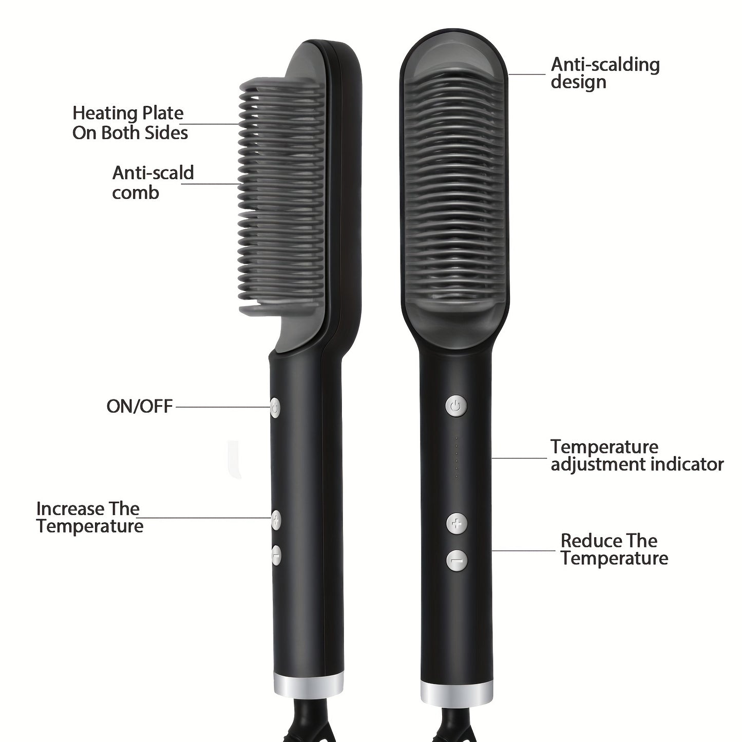 2-in-1 Heat Adjustable Electric Hair Straightener Brush
