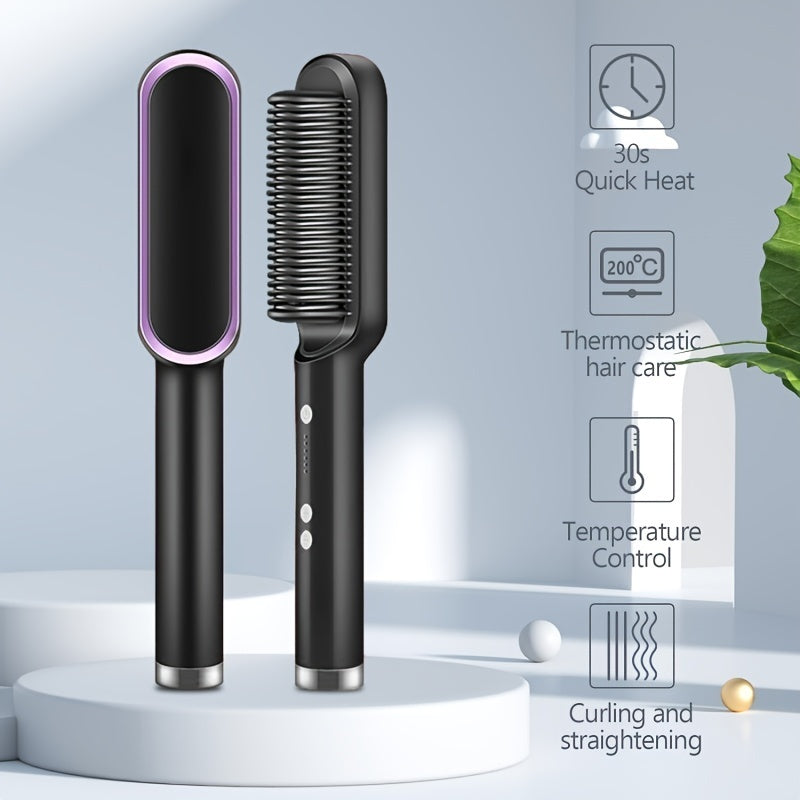 2-in-1 Heat Adjustable Electric Hair Straightener Brush