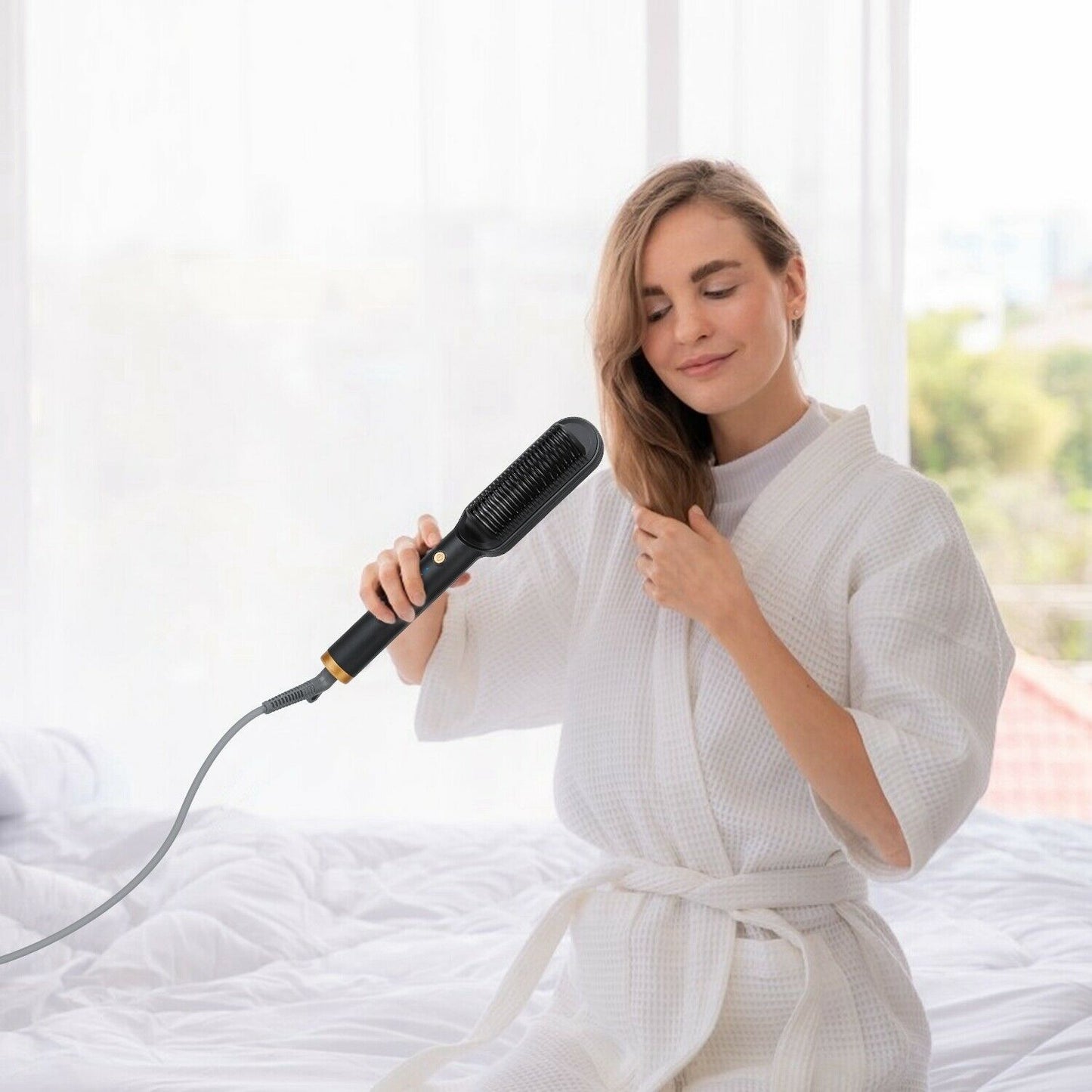 2-in-1 Heat Adjustable Electric Hair Straightener Brush