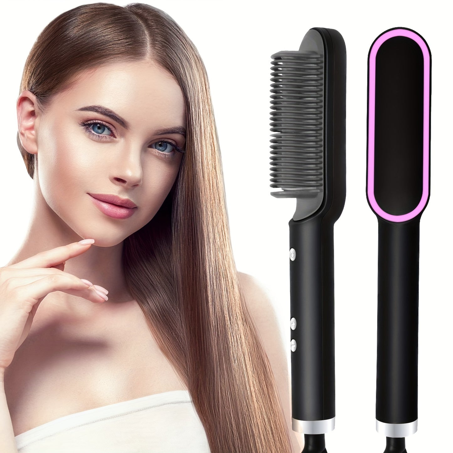 2-in-1 Heat Adjustable Electric Hair Straightener Brush