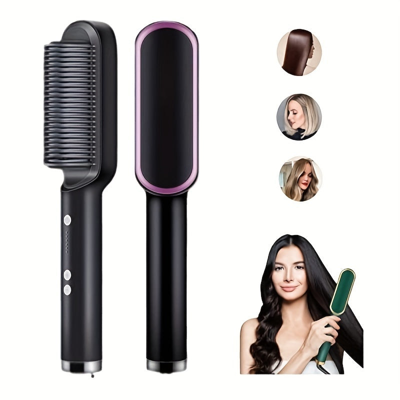 2-in-1 Heat Adjustable Electric Hair Straightener Brush